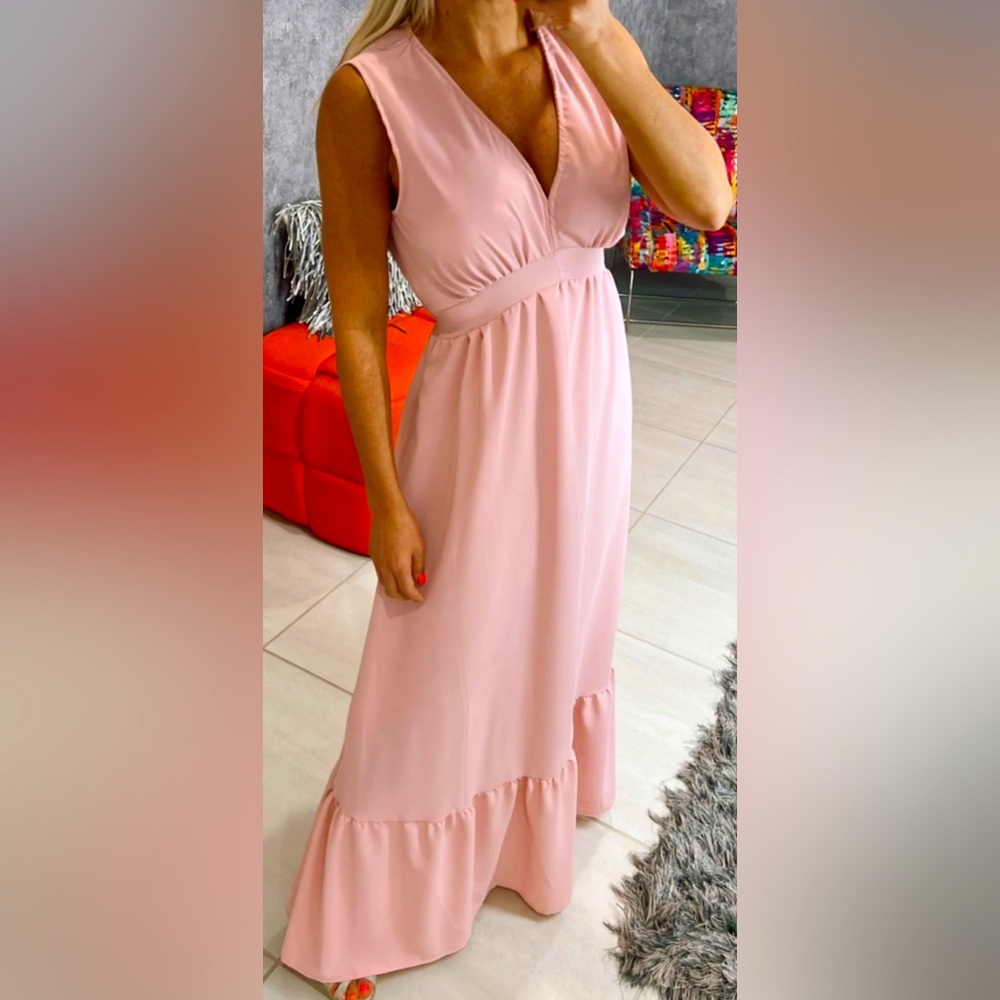 V Ruffle Neck Maxi